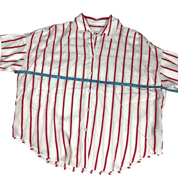 Rag & Bone Relaxed Fit Shirt Button Down Short Sleeve Stripe Women's L Red White - Picture 4 of 11